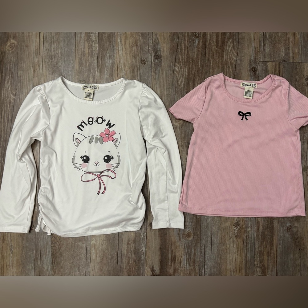 Girls Cute Cat 'Meow' White Tee & Pink Bow Top